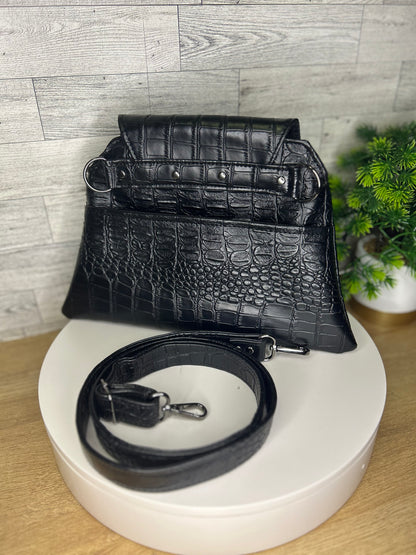 Black Croc Jenesis Crossbody