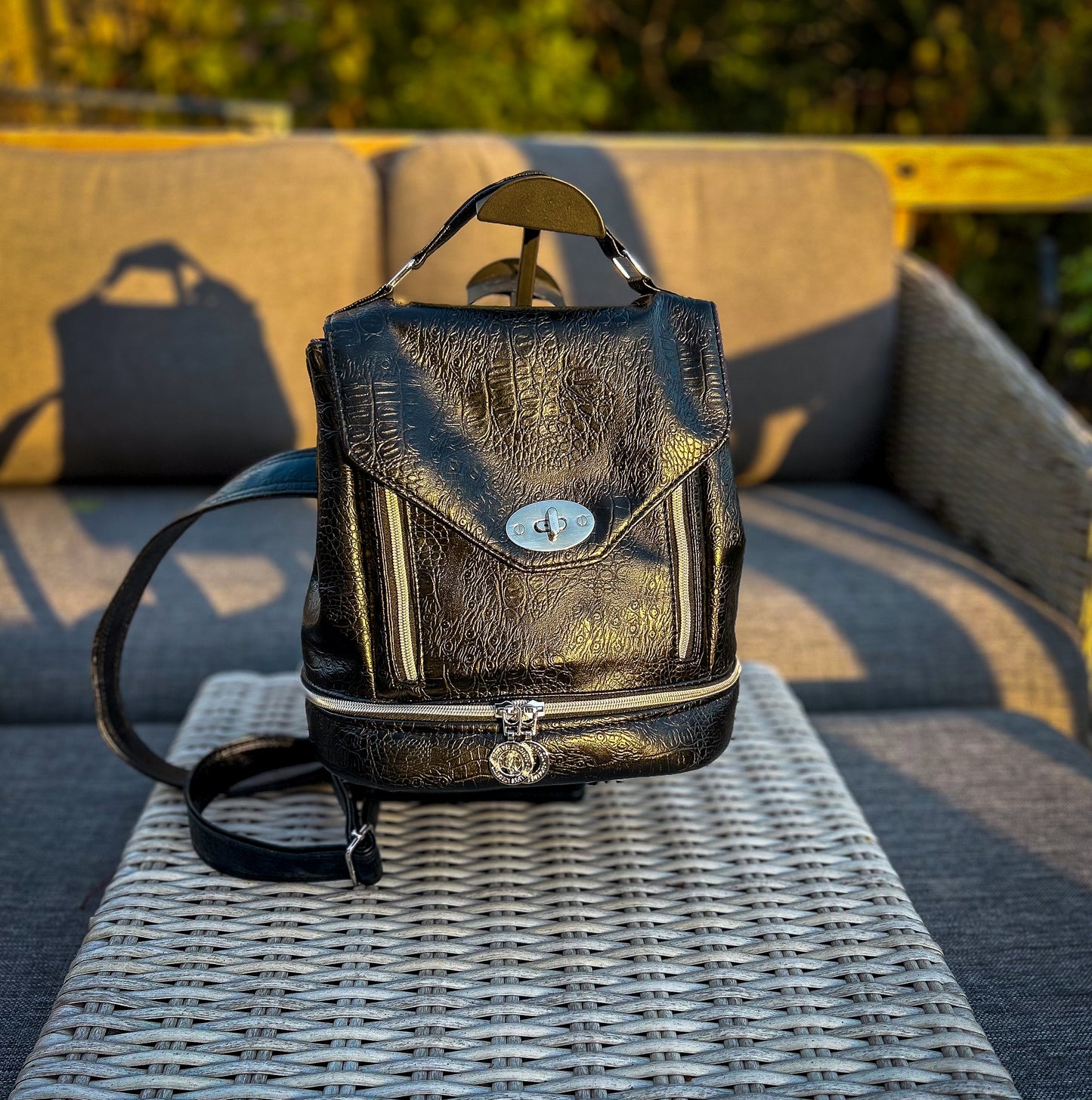 Black Croc Clover Convertible Bag