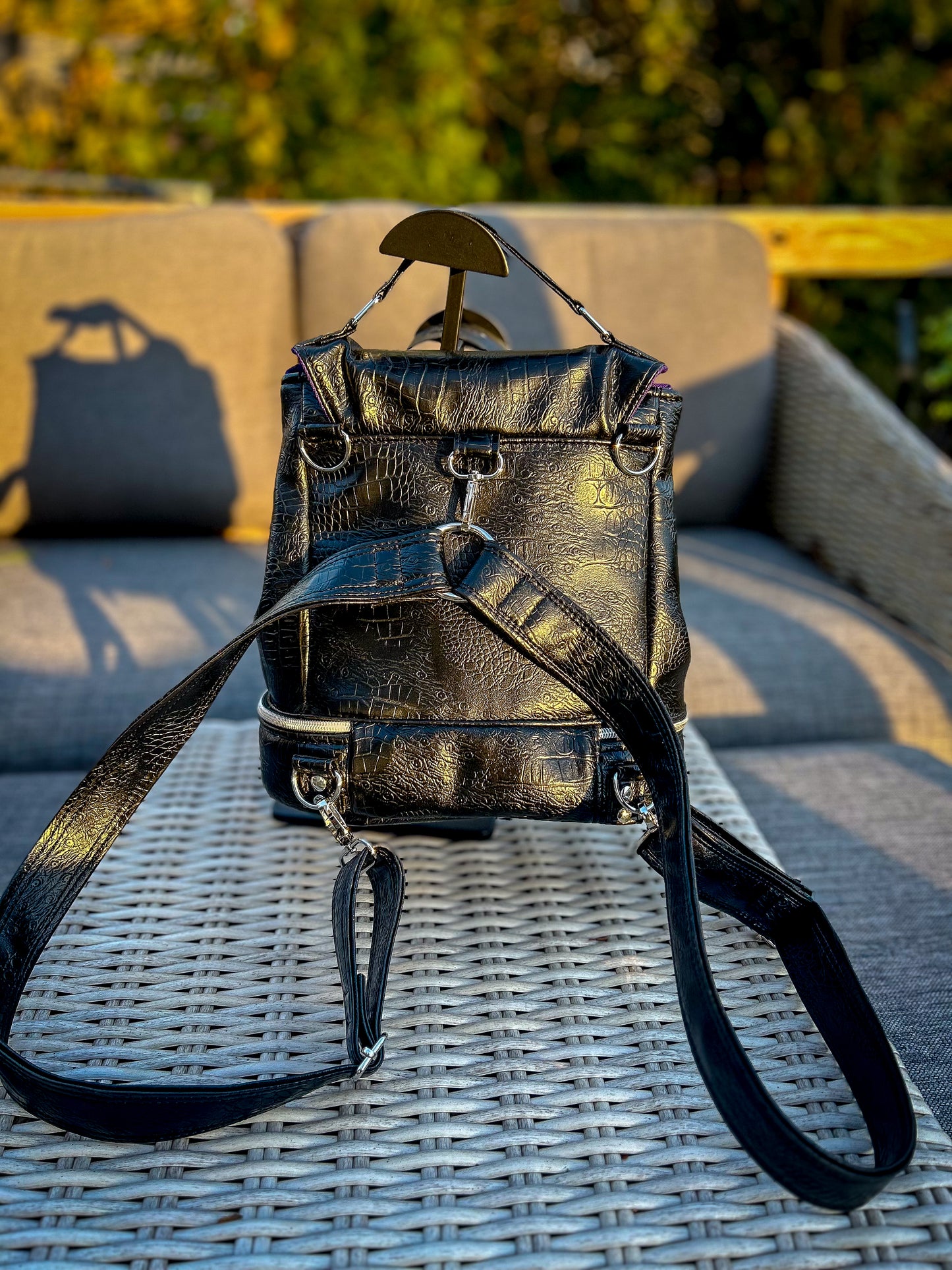 Black Croc Clover Convertible Bag