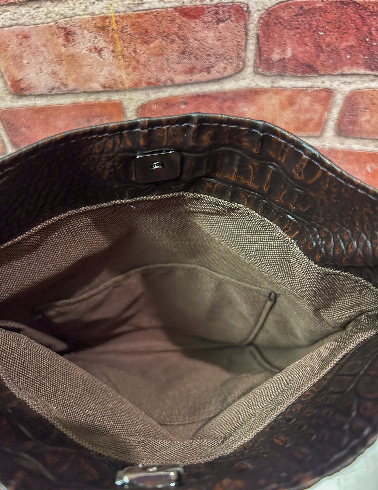 Brown Faux Snake Skin Foldover Clutch