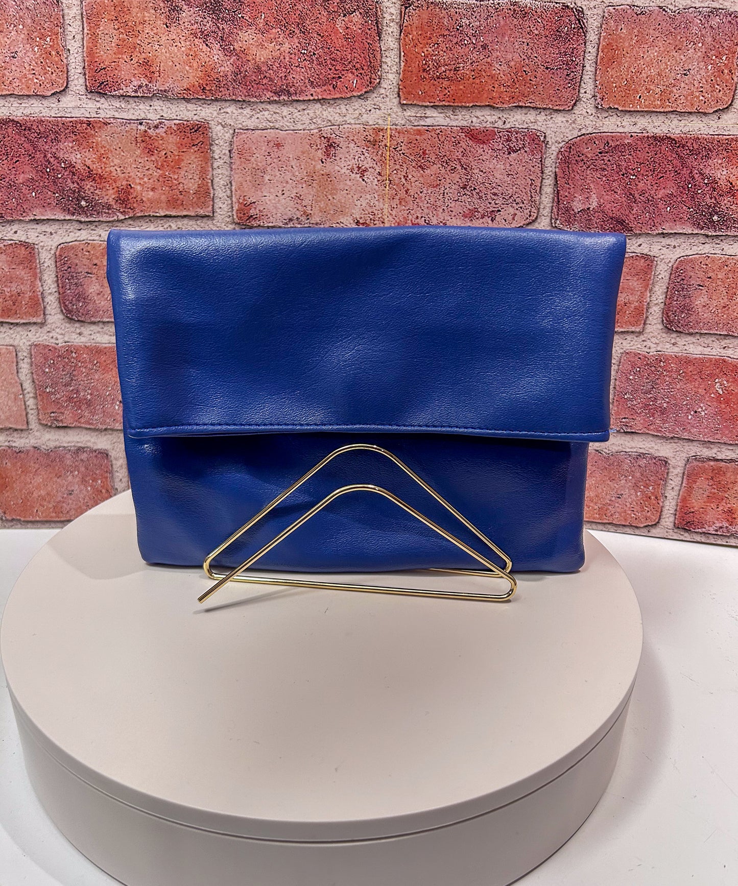 Blue Vinyl Foldover Clutch