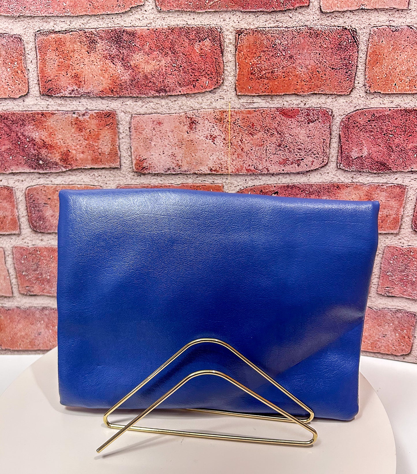 Blue Vinyl Foldover Clutch