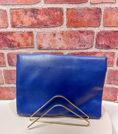 Blue Vinyl Foldover Clutch