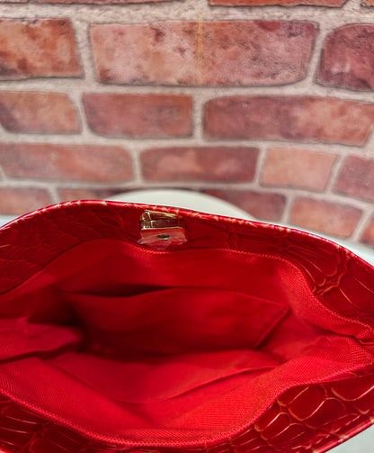 Red Faux Croc Skin Foldover Clutch